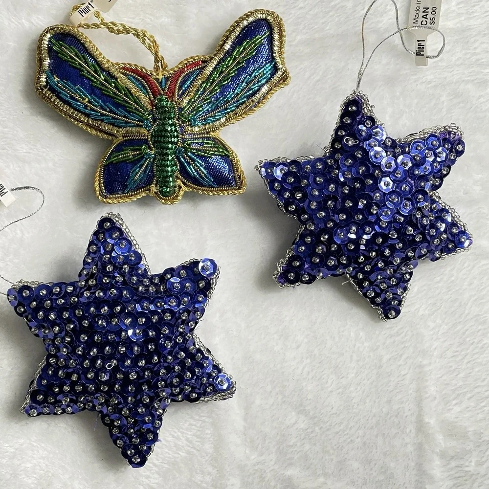 Lot‎ of 3- Pier 1 Beaded Christmas Ornaments New Old Stock NWT Sequin